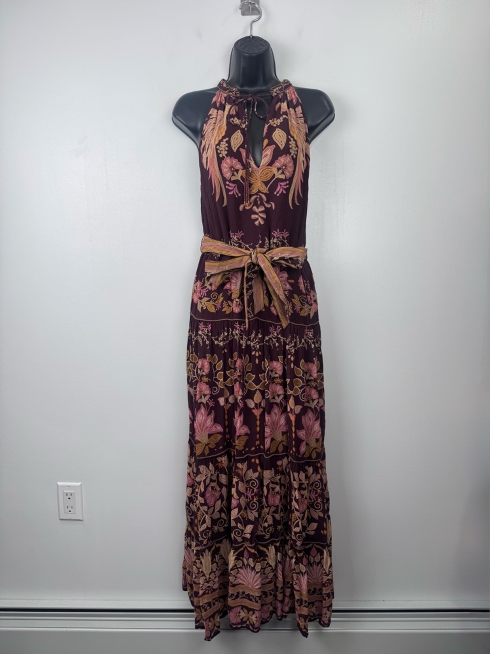Farm Rio Women Bella Burgundy Maxi Dress Size Small